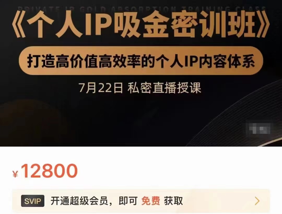 个人IP吸金密训班，打造高价值高效率的个人IP内容体系（价值12800元）-第一资源库