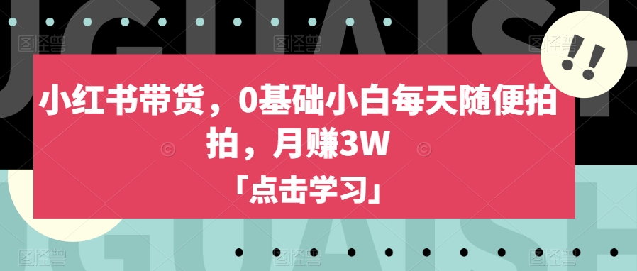 小红书带货,0基础小白每天随便拍拍,月赚3W【揭秘】-第一资源库