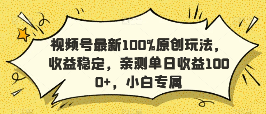视频号最新100%原创玩法,收益稳定,亲测单日收益1000+,小白专属【揭秘】-第一资源库