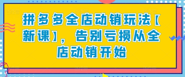 拼多多全店动销玩法【新课】,告别亏损从全店动销开始-第一资源库