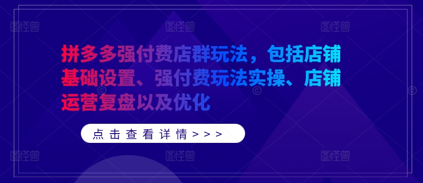 拼多多强付费店群玩法,包括店铺基础设置、强付费玩法实操、店铺运营复盘以及优化-第一资源库