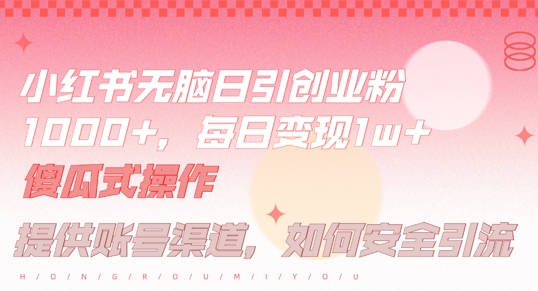 小红书无脑每日引流创业粉500+，小白每天只花半小时，躺赚长尾收益【揭秘】-第一资源库