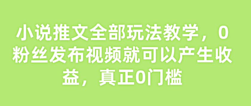 小说推文全部玩法教学，0粉丝发布视频就可以产生收益，真正0门槛-第一资源库
