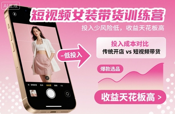 短视频女装带货训练营，投入少风险低，收益天花板高-第一资源库