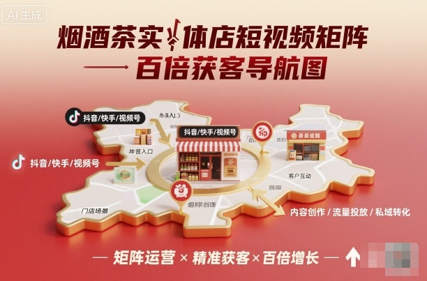 烟酒茶实体店短视频矩阵百倍获客导航图-第一资源库