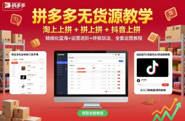 拼多多无货源教学，淘上拼+拼上拼+抖上拼，精细化蓝海+运营进阶+终极玩法，全套运营教程-第一资源库
