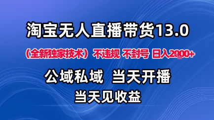 淘宝无人直播13.0，公域私域技术，不封号，不违规布局下半年旺季赛道，日入1K+（独家技术）【揭秘】-第一资源库