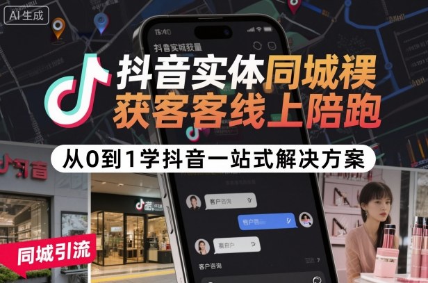 抖音实体同城获客线上陪跑，从0到1学抖音一站式解决方案-第一资源库