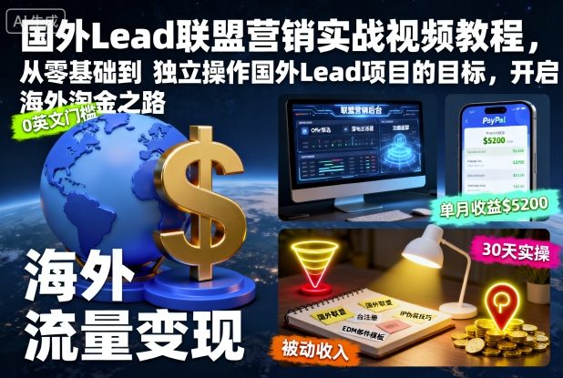 国外Lead联盟营销实战视频教程，从零基础到独立操作国外Lead项目的目标，开启海外淘金之路-第一资源库