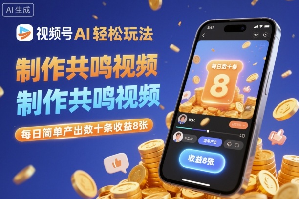 视频号AI轻松玩法，制作共鸣视频，每日简单产出数十条收益8张-第一资源库