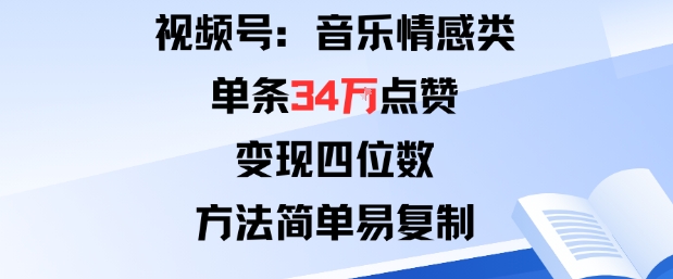 视频号分成计划新玩法：音乐情感类单条34W点赞，变现四位数，方法简单易复制-第一资源库
