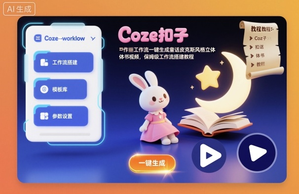 Coze扣子工作流一键生成童话皮克斯风格立体书视频，保姆级工作流搭建教程-第一资源库