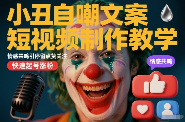小丑自嘲文案短视频制作教学,情感共鸣引停留点赞关注,快速起号涨粉
