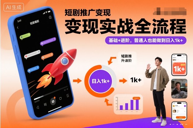 短剧推广变现实战全流程，基础+进阶，普通人也能做到日入1k+-第一资源库