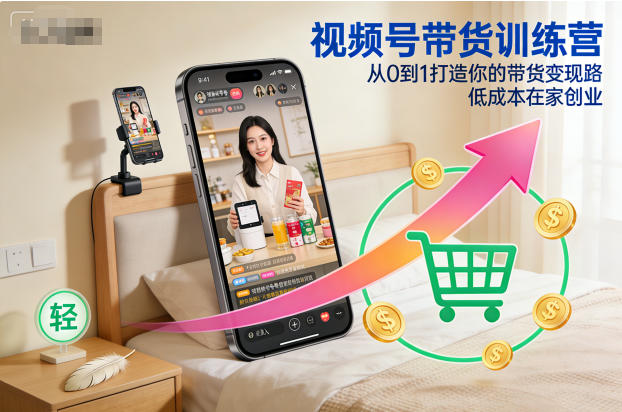 视频号带货训练营，从0到1打造你的带货变现路，低成本在家创业-第一资源库