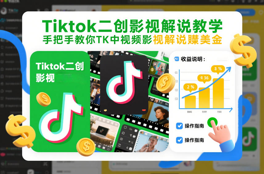 Tiktok二创影视解说教学，手把手教你TK中视频影视解说賺美金（更新26年1月）-第一资源库