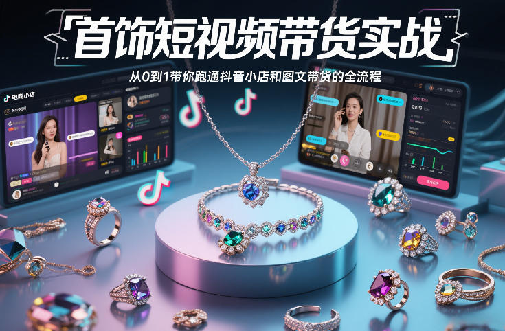 首饰短视频带货实战，从0到1带你跑通抖音小店和图文带货的全流程-第一资源库