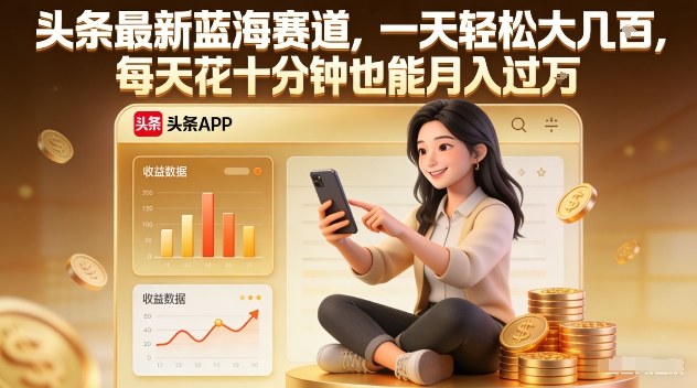 头条最新蓝海赛道，一天轻松大几张，每天花十分钟也能月入过1W【揭秘】-第一资源库