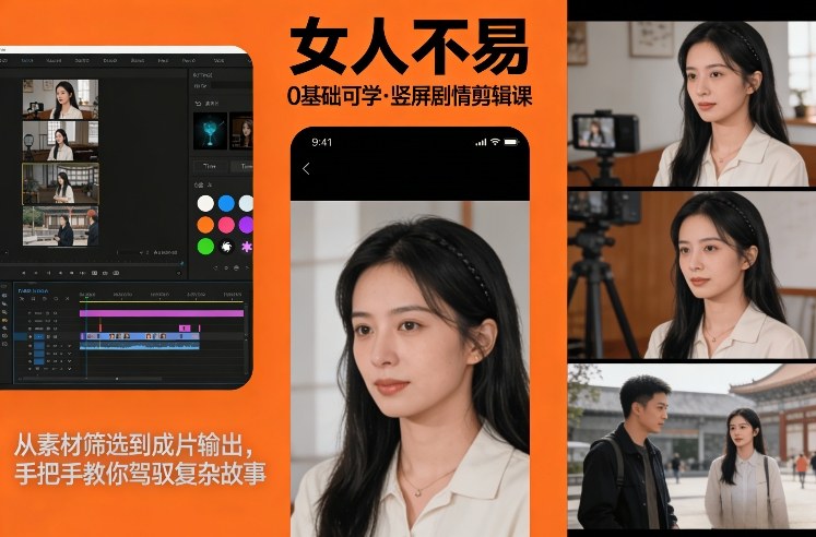 0基础可学！《女人不易》竖屏剧情剪辑课，从素材筛选到成片输出，手把手教你驾驭复杂故事-第一资源库