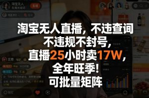 淘宝无人直播，不违规不封号，直播25小时卖17W，全年旺季！可批量矩阵【揭秘】-第一资源库