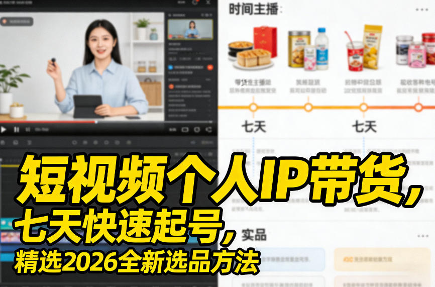 短视频个人IP带货，七天快速起号，精选2026全新选品方法-第一资源库