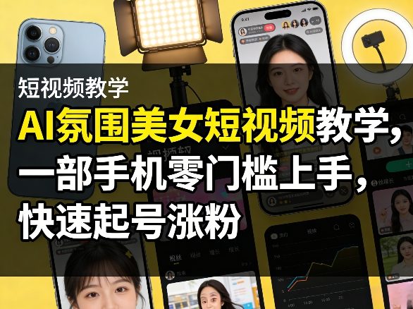 AI氛围美女短视频教学，一部手机零门槛上手，快速起号涨粉-第一资源库