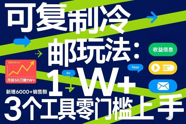 可复制冷邮件玩法：月投50刀賺1W+，新增6000+销售额，3个工具零门槛上手-第一资源库