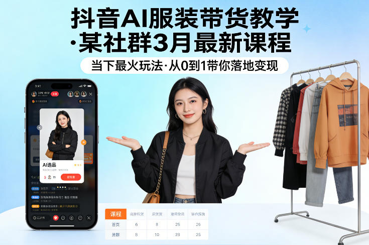 抖音AI服装带货教学，某社群3月最新课程，当下最火玩法，从0到1带你落地变现-第一资源库