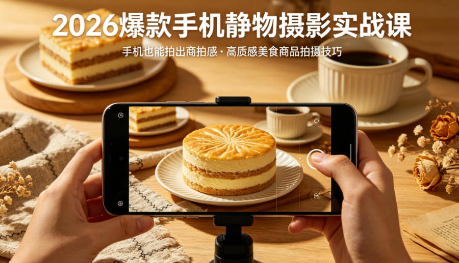 2026爆款手机静物摄影实战课，手机也能拍出商拍感，学会拍出高质感美食商品-第一资源库
