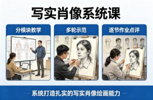 写实肖像系统课，全程分模块教学+多轮示范+逐节作业点评，系统打造扎实的写实肖像绘画能力-第一资源库