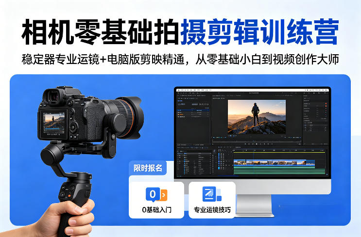 相机零基础拍摄剪辑训练营：稳定器专业运镜+电脑版剪映精通，从零基础小白到视频创作大师-第一资源库