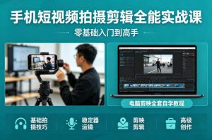 手机短视频拍摄剪辑全能实战课：零基础入门到高手，稳定器运镜+电脑剪映全套自学教程-第一资源库