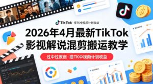 26年4月最新TikTok影视解说混剪搬运教学,过中过原创,撸TK中视频计划收益-第一资源库