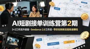 AI短剧接单训练营第2期,3+2工作流升级版,Seedance 2.0工作流,带你玩转新流程极速賺钱-第一资源库
