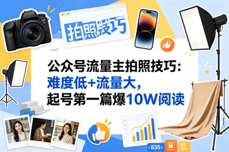 公众号流量主之拍照技巧赛道，难度低+流量大，起号第一篇就爆了10w阅读-第一资源库