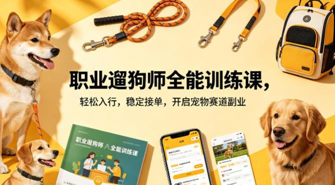 职业遛狗师全能训练课，轻松入行，稳定接单，开启宠物赛道副业-第一资源库