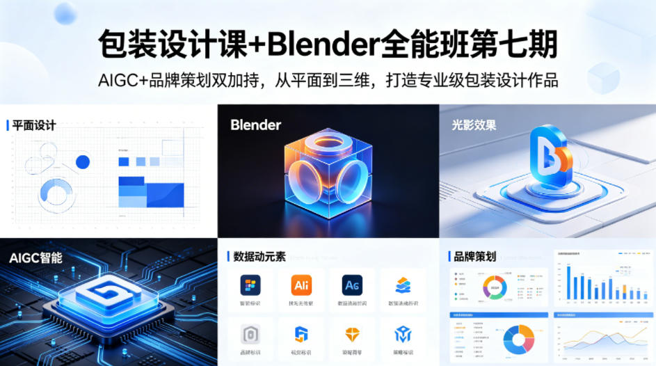 包装设计课+Blender全能班第七期，AIGC+品牌策划双加持，从平面到三维，打造专业级包装设计作品-第一资源库