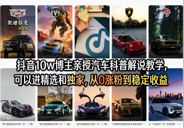 抖音10w博主亲授汽车科普解说教学，可以进精选和独家，从0涨粉到稳定收益（详细视频课程+1T素材）-第一资源库