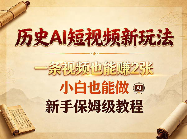 历史AI短视频新玩法，一条视频也能賺2张，小白也能做，新手保姆级教程-第一资源库