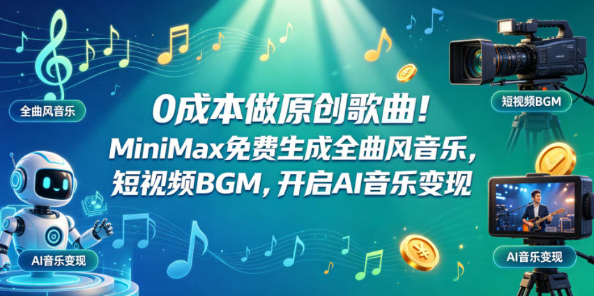 0成本做原创歌曲！MiniMax免费生成全曲风音乐，短视频BGM，开启AI音乐变现-第一资源库