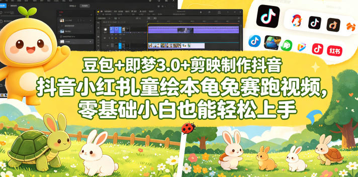 豆包＋即梦3.0+剪映制作抖音小红书儿童绘本龟兔赛跑视频，零基础小白也能轻松上手-第一资源库