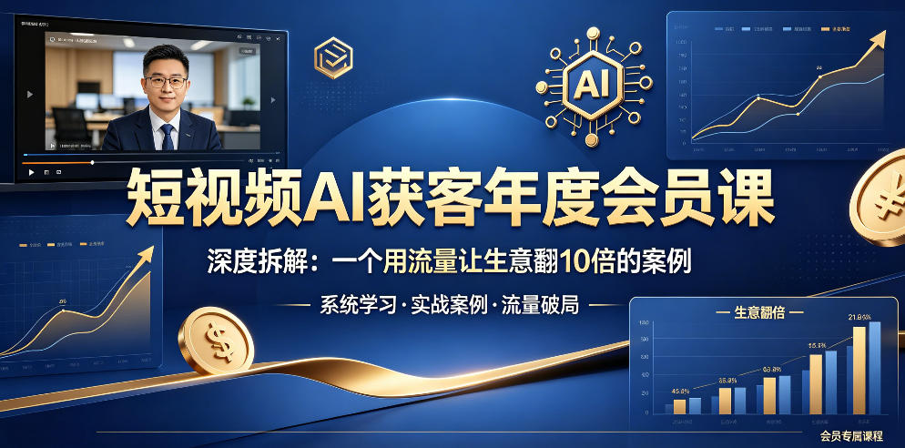 短视频AI获客年度会员课，深度拆解，一个用流量让生意翻10倍的案例-第一资源库