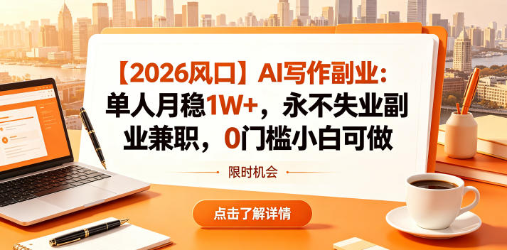 【2026风口】AI写作副业：单人月稳1W+，永不失业副业兼职，0门槛小白可做【揭秘】-第一资源库