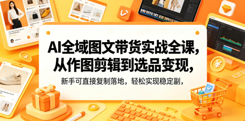 AI全域图文带货实战全课，从作图剪辑到选品变现，新手可直接复制落地，轻松实现稳定副业增收-第一资源库