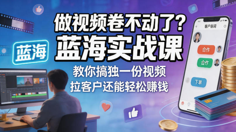 做视频卷不动了？蓝海实战课教你搞独一份视频，拉客户还能轻松賺钱！【原创双语字幕】-第一资源库