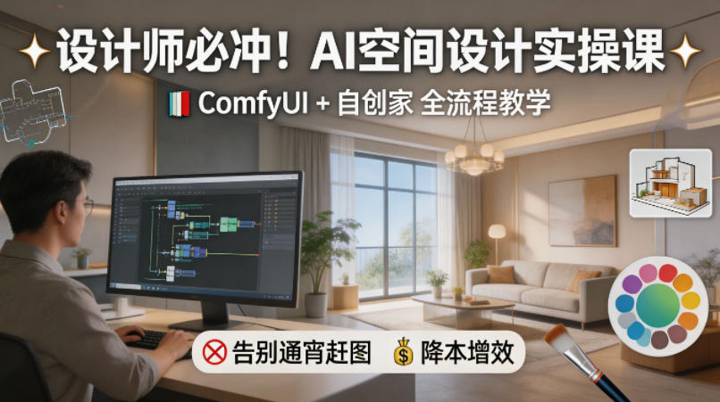 设计师必冲！AI空间设计实操课，ComfyUI+自创家全教学，告别通宵赶图，降本增效-第一资源库