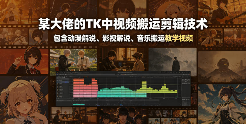 某大佬的TK中视频搬运剪辑技术，包含动漫解说、影视解说、音乐搬运教学视频-第一资源库