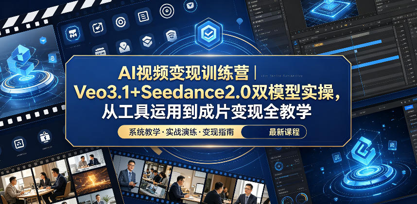 AI视频变现训练营｜Veo3.1+Seedance2.0双模型实操，从工具运用到成片变现全教学-第一资源库