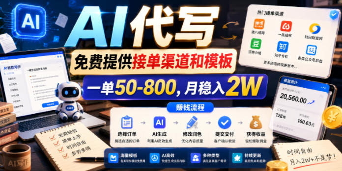 AI代写，免费提供接单渠道和模板，一单50-800，月稳入2W【揭秘】-第一资源库