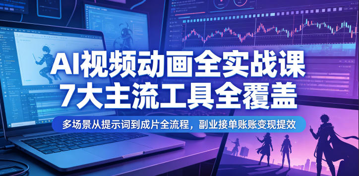 AI视频动画全实战课，7大主流工具全覆盖，多场景从提示词到成片全流程，副业接单账号变现提效-第一资源库
